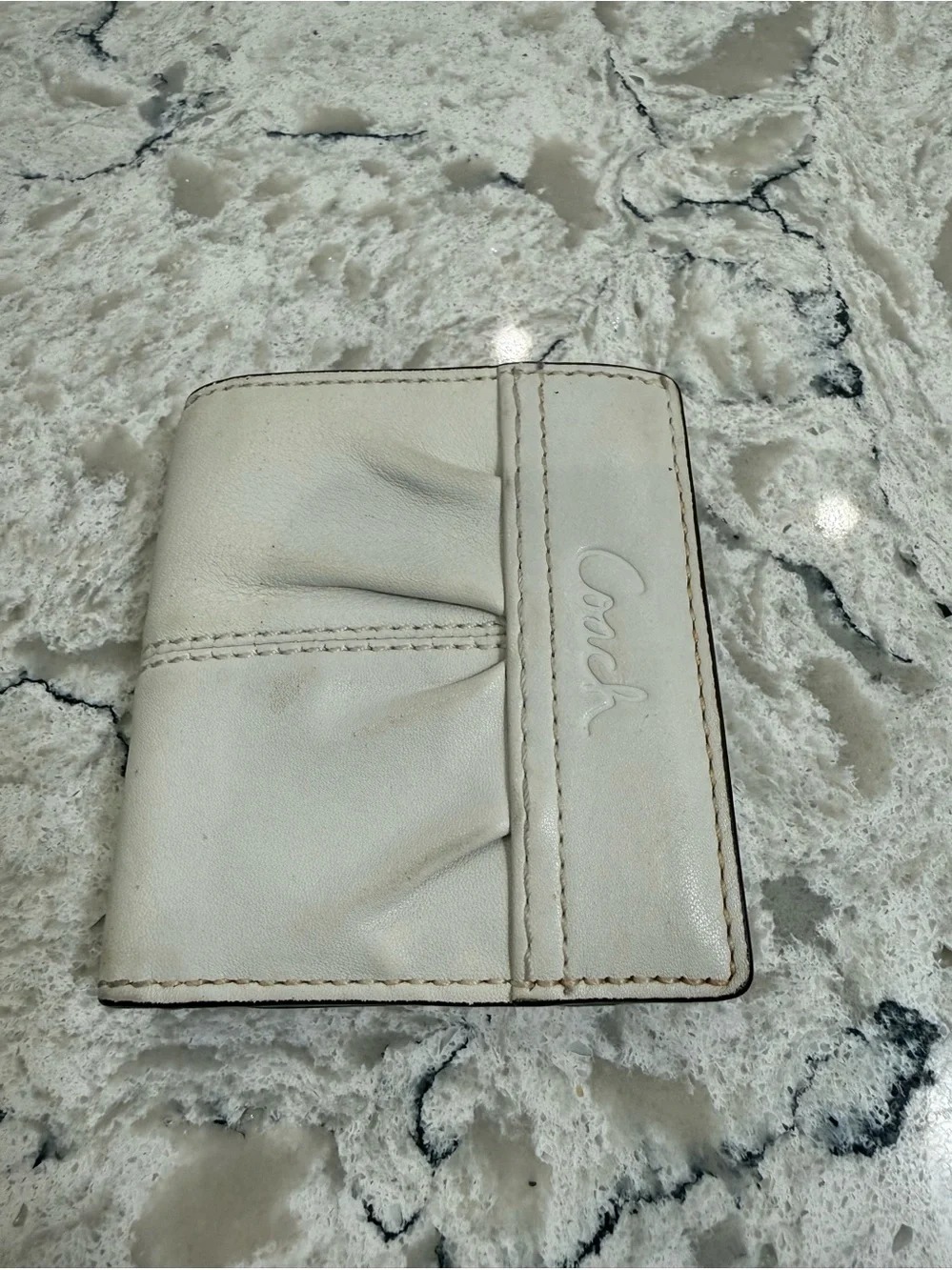 Coach Cream Leather Bifold Wallet Card Holder with Embossed Coach Logo